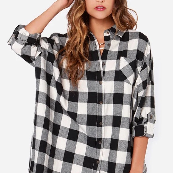 Lulu's Black and Cream Plaid Shirt - Picture 1 of 5